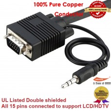 YellowPrice - Premium 30FT HD15 M/M VGA / SVGA / UXGA with AUDIO Monitor Projector Cable Stereo 3.5mm Audio - Double Shielded UL Listed